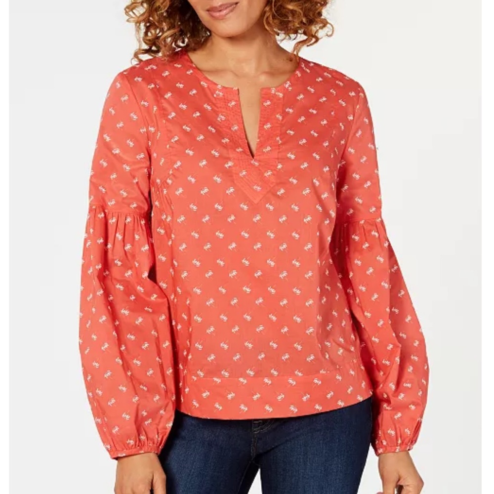 Tommy Hilfiger Coral Printed Cotton Top w/ Balloon Sleeves Sz XXL
